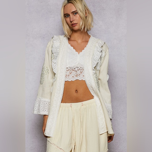 POL “ Patchwork Poet “ Long Cardigan | Natural - Picture 3 of 6